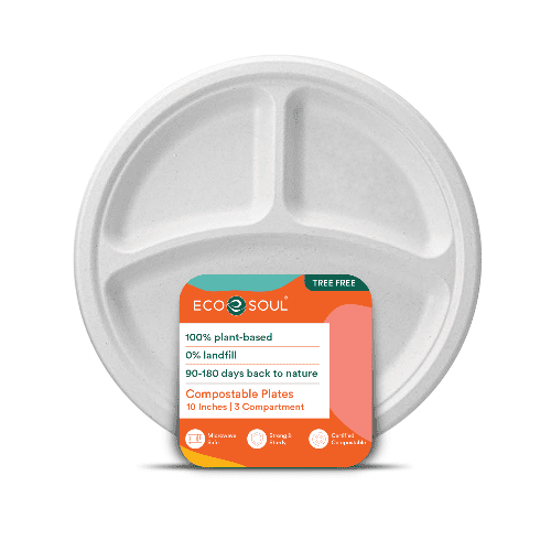 Compostable 10 by 3 Compartment Plates (White) – Mr Green Guys
