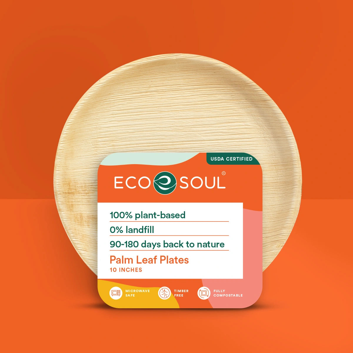 Eco-friendly Compostable 10" round plate sourced from palm leaf