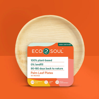 Eco-friendly Compostable 10" round plate sourced from palm leaf