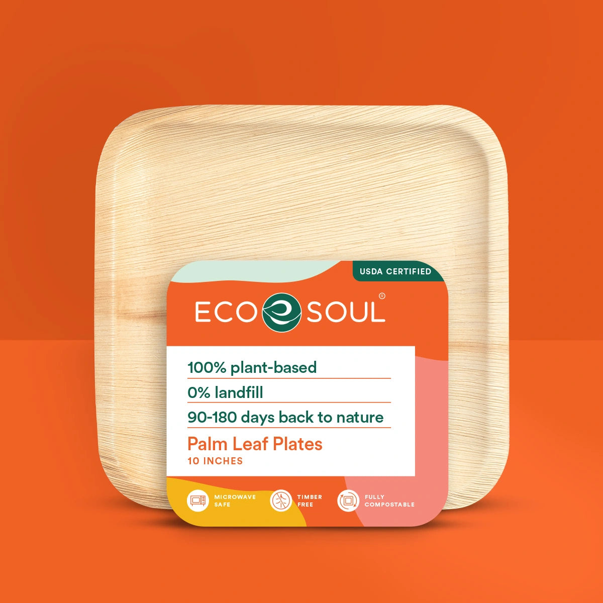 An eco-friendly 10-inch square palm leaf plates ideal for sustainable dining options.