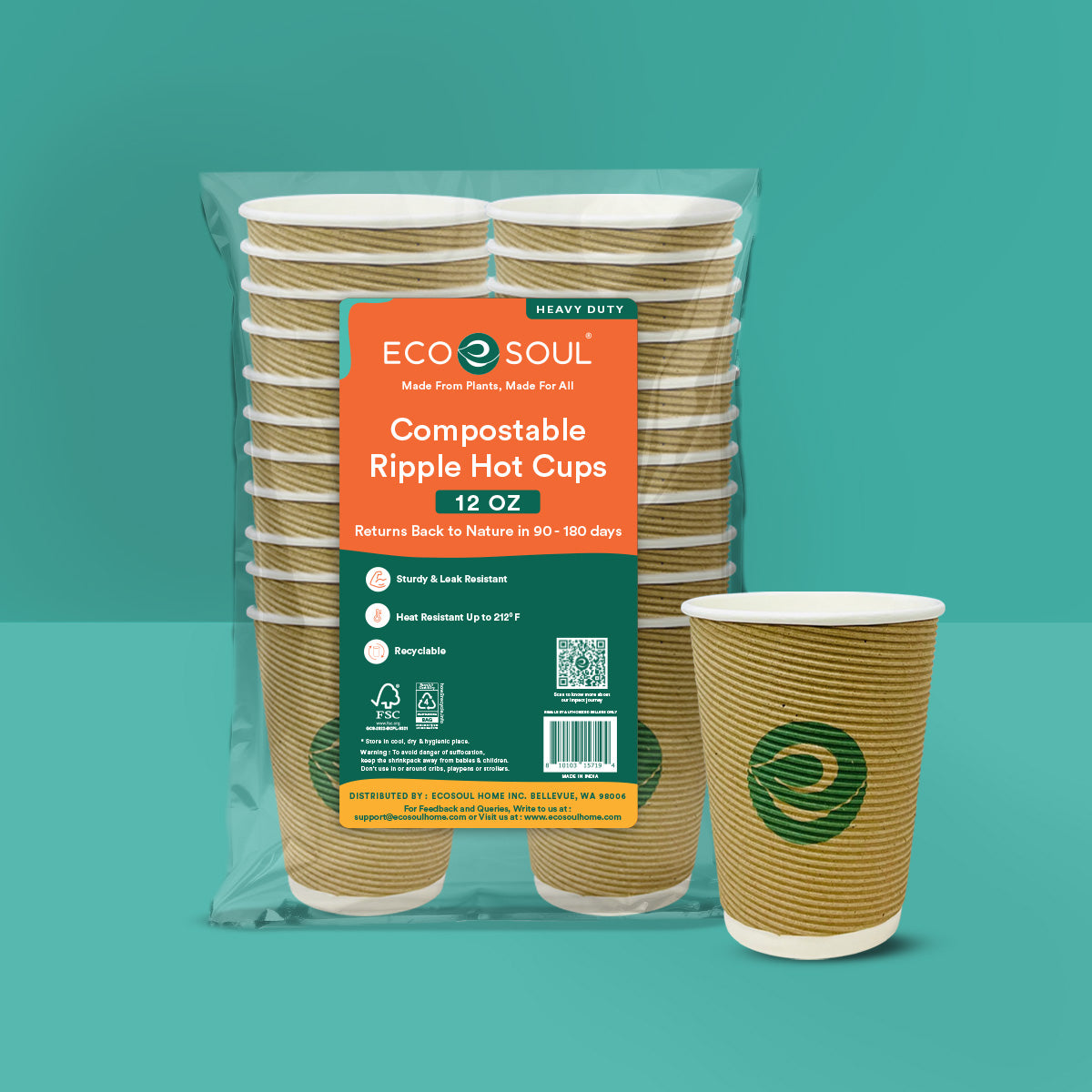 12oz Compostable Ripple Cups without lids