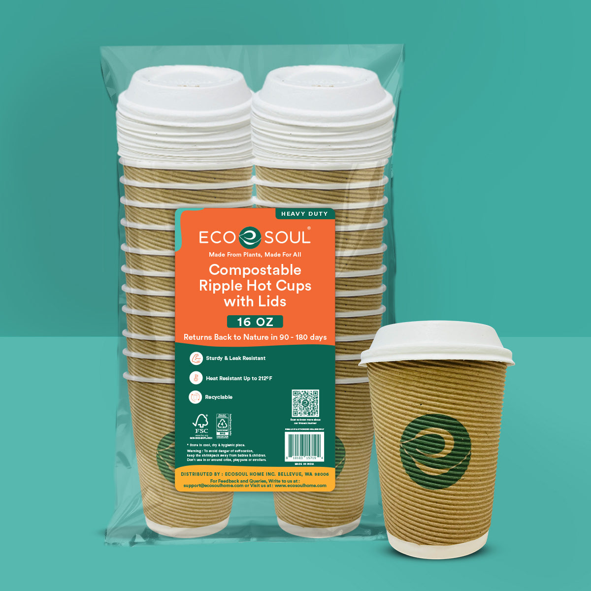 16oz Compostable Ripple Cups with Lids