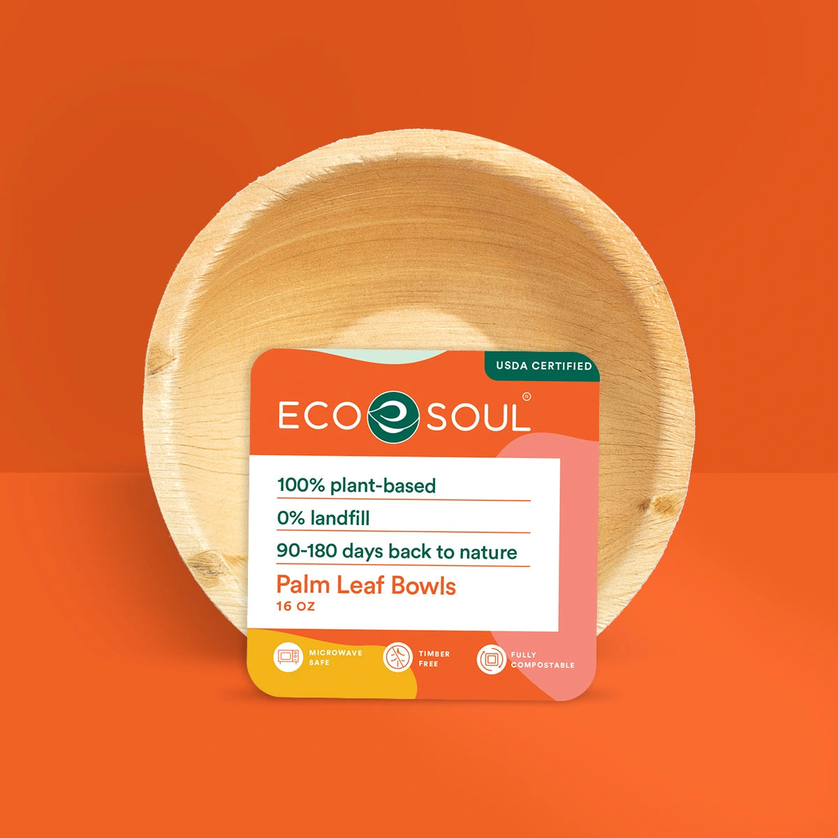 Ecosoul 16 oz compostable 6 Inch round made of palm leaf.