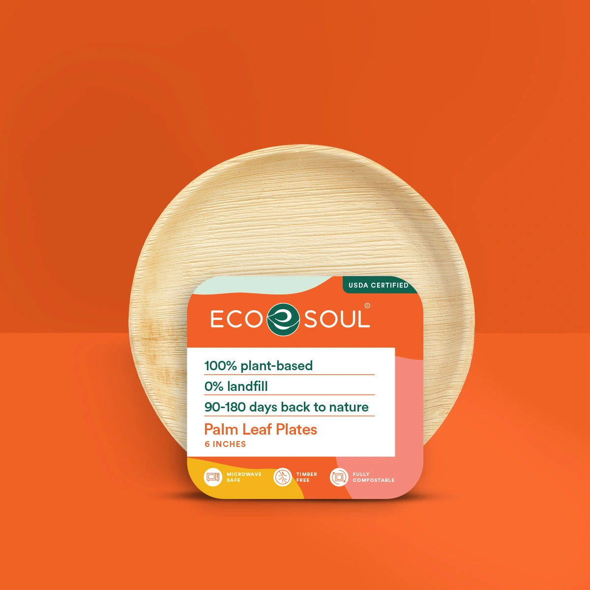 Eco-friendly 6 Inch round plate made from compostable palm leaf.