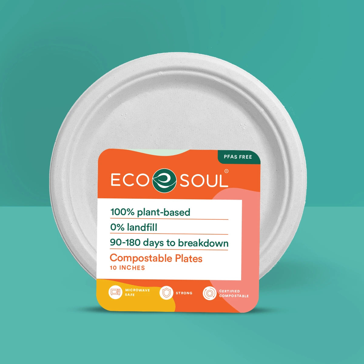 10-inch round white compostable plate, eco-friendly and biodegradable