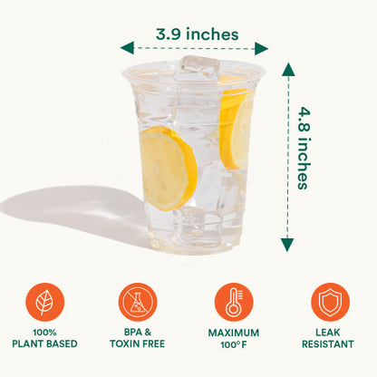 Lemon juice in a glass, highlighting 16oz Compostable Party Cups features and benefits.