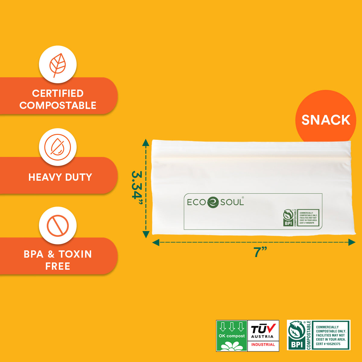 Compostable Snack Resealable Bags - 3.34" X 7"