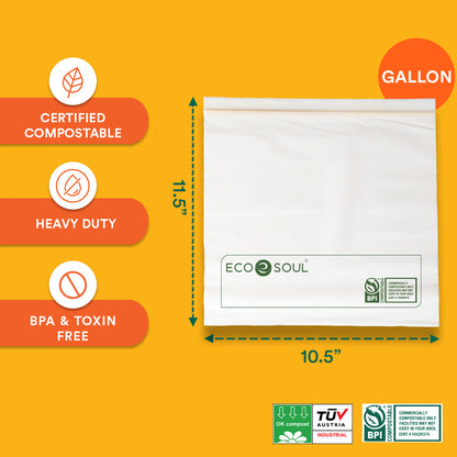 Compostable Gallon Resealable Bags - 11.5 X 10.6