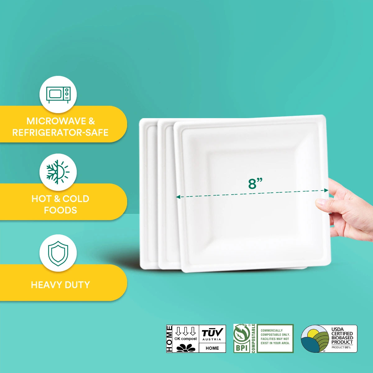 6 inch square compostable plates for hot and cold foods