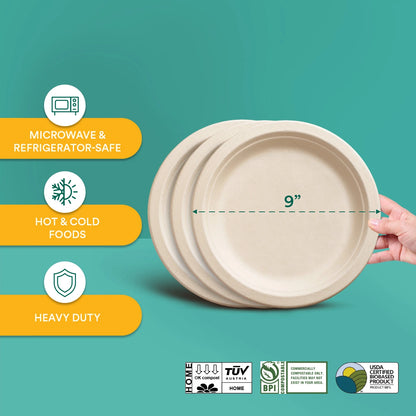 9 inch compostable Plates for hot and cold foods