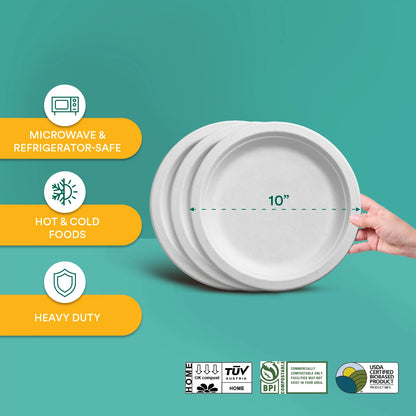 10 inch compostable pearl white plates for hot and cold foods