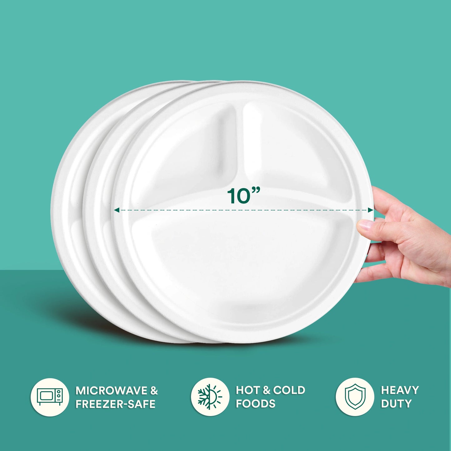 10 Inch Round 3 Compartment Pearl White Compostable Plates (STEAL DEAL)