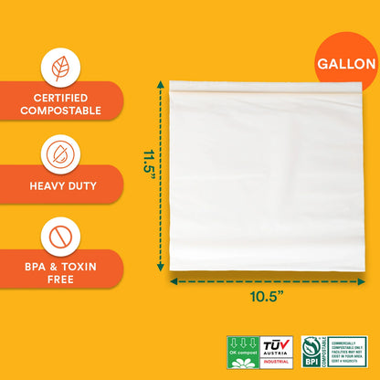 Compostable Gallon Resealable Bags - 11.5 X 10.6