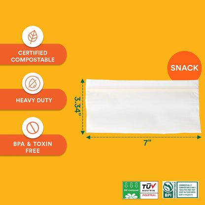 Compostable Snack Resealable Bags - 3.34" X 7"