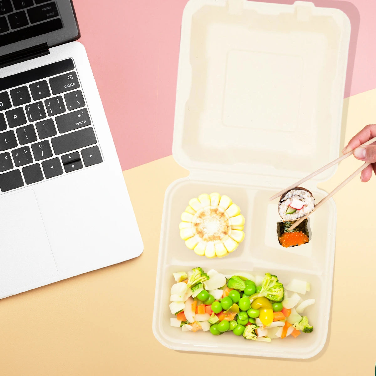 Ecofriendly take-out container in 3 compartments