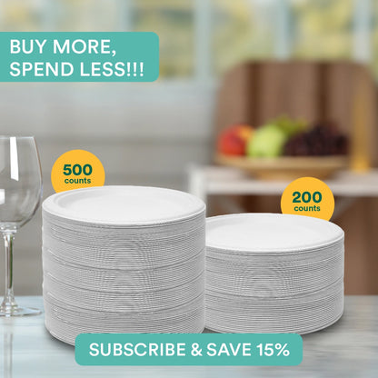 9 Inch Round Pearl White Compostable Plates (STEAL DEAL)