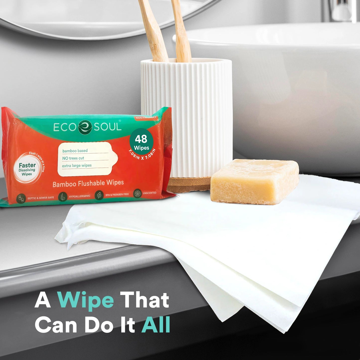 Premium Bamboo Flushable Wipes  - 48 Wipes Per Pack