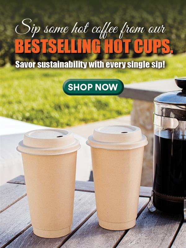 Bagasse hot cups placed on a table-mob