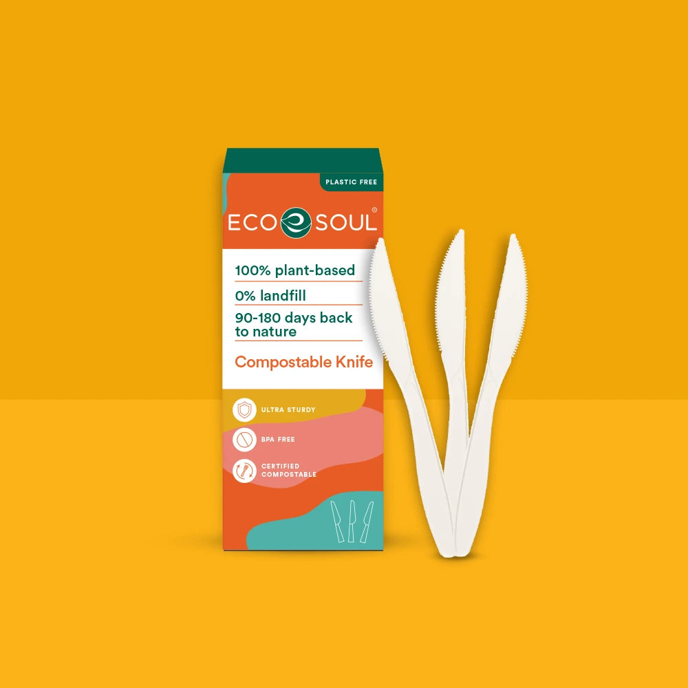 Eco Soul Compostable Knife Set: A sustainable alternative to plastic cutlery, designed to be compostable after use.