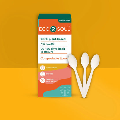 Set of compostable spoons, environmentally friendly option.