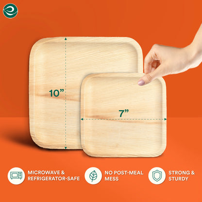 10 Inch & 7 Inch Square Compostable Palm Leaf Plates