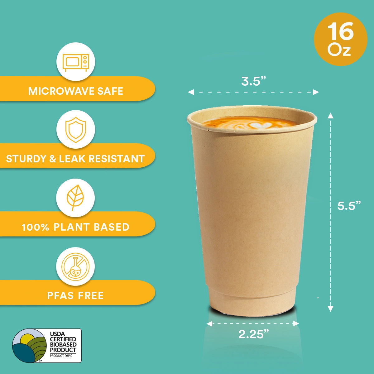 100% Chemical-free 16 oz hot coffee cup