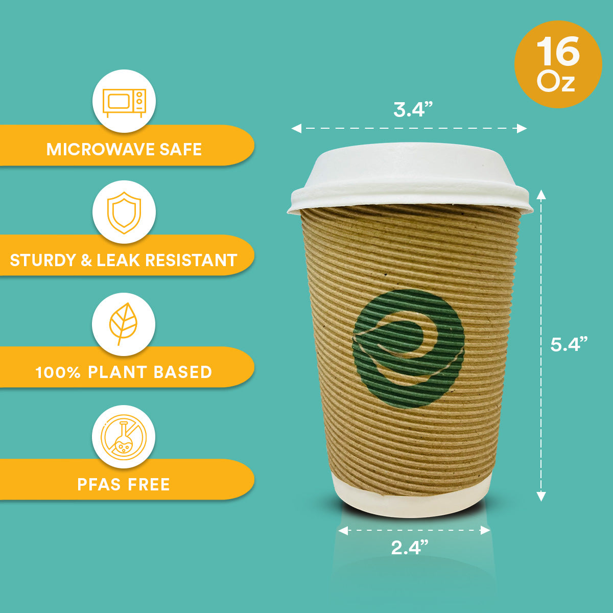 16oz Compostable Ripple Cups with Lids