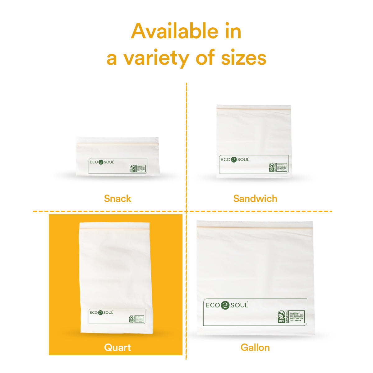 Compostable Quart Resealable Bags - 10" x 6"