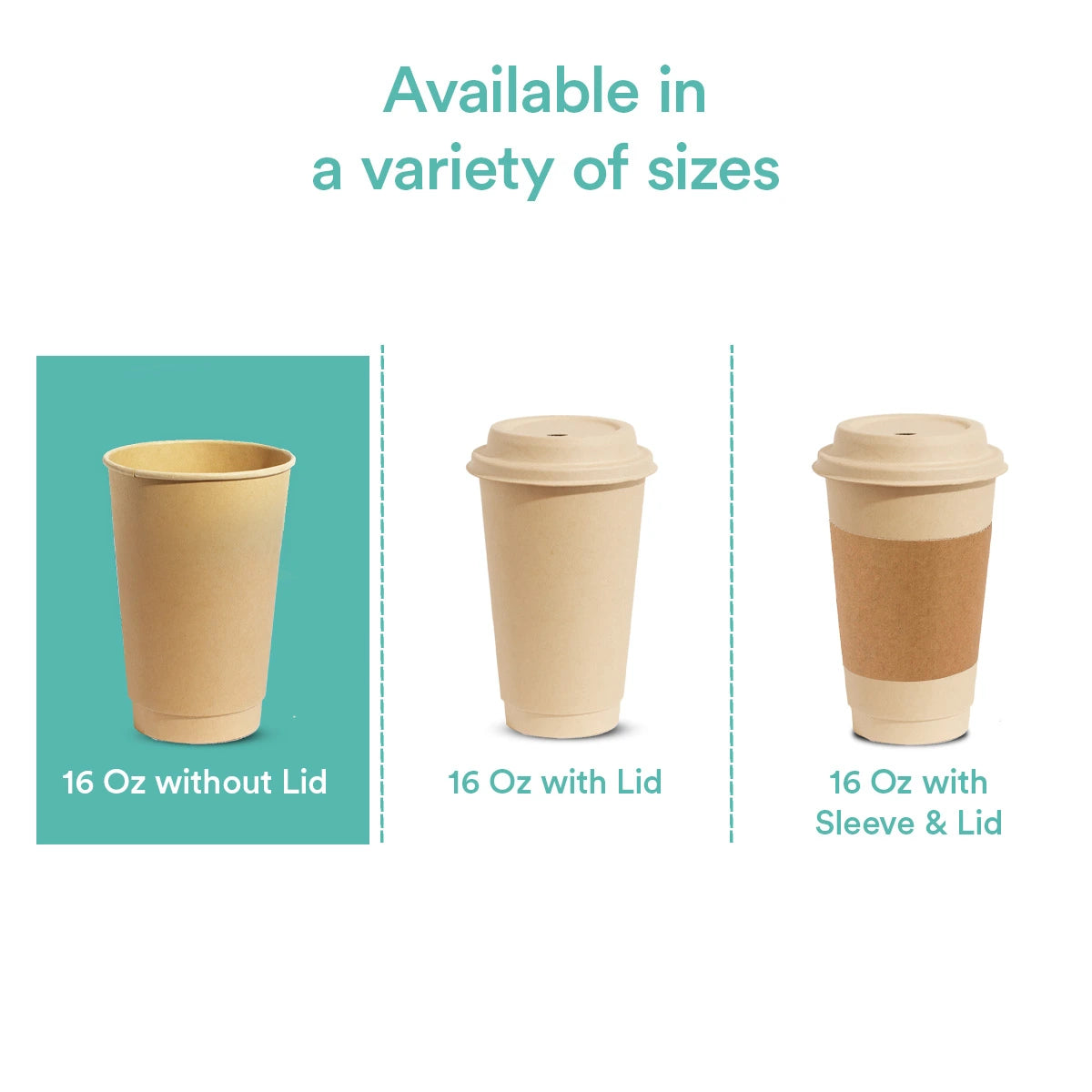 Compostable hot cups in multiple sizes