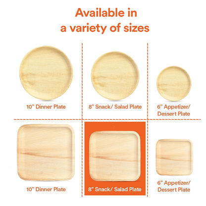 8 Inch Square Compostable Palm Leaf Plates