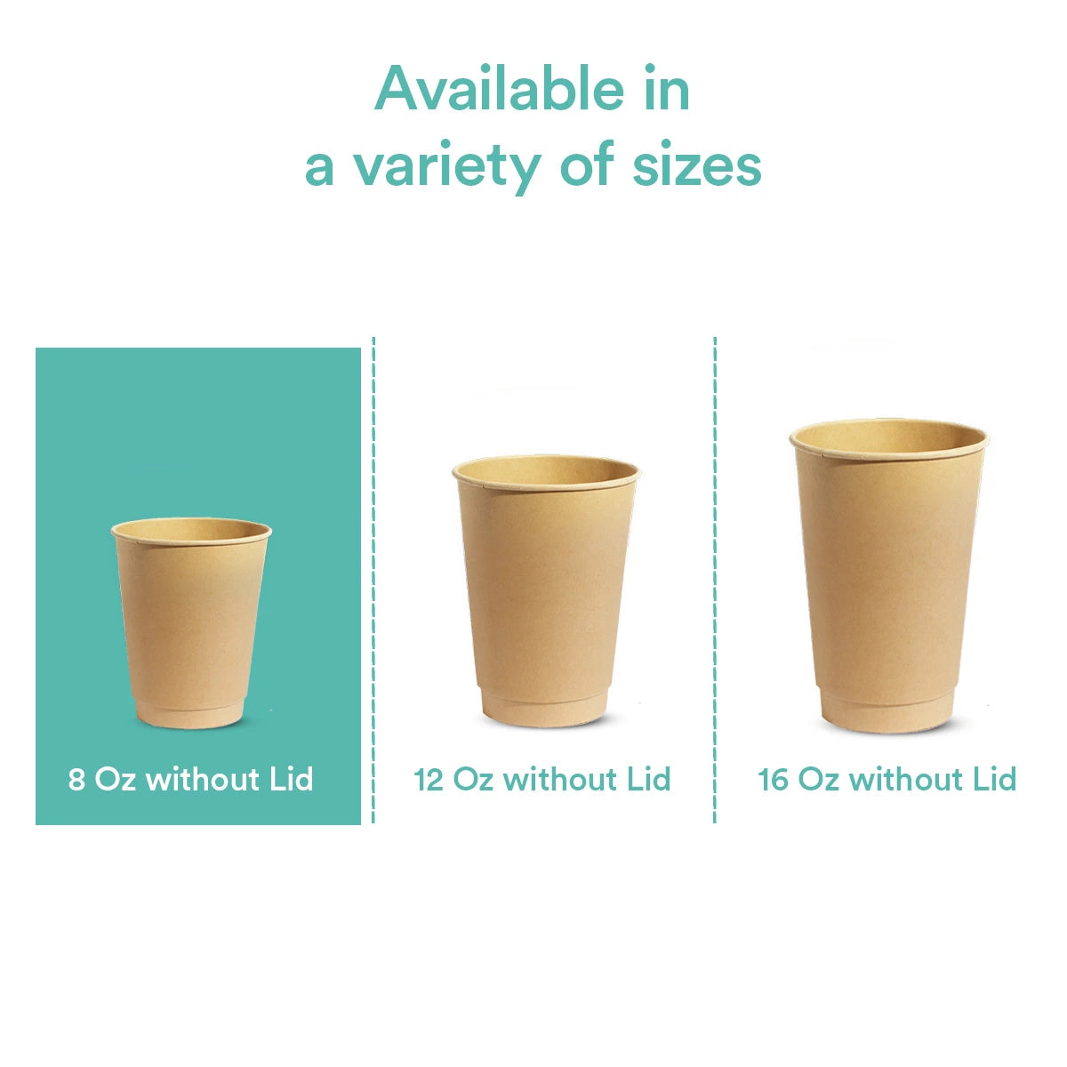 Eco-friendly compostable hot coffee cups without lids in multiple sizes