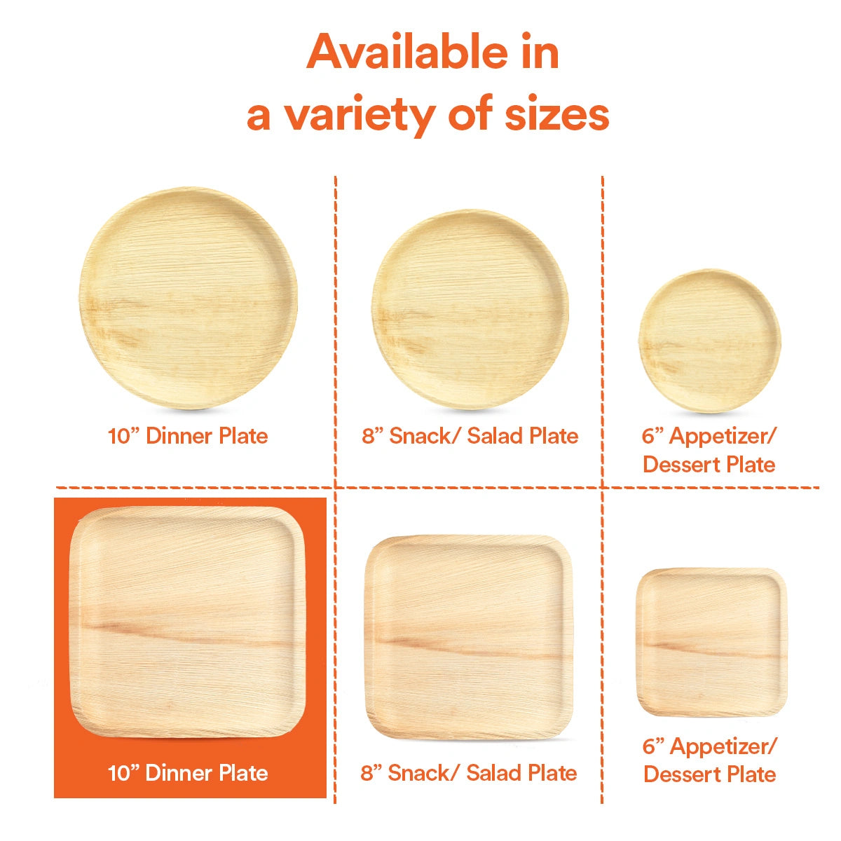 10 Inch Square Compostable Palm Leaf Plates