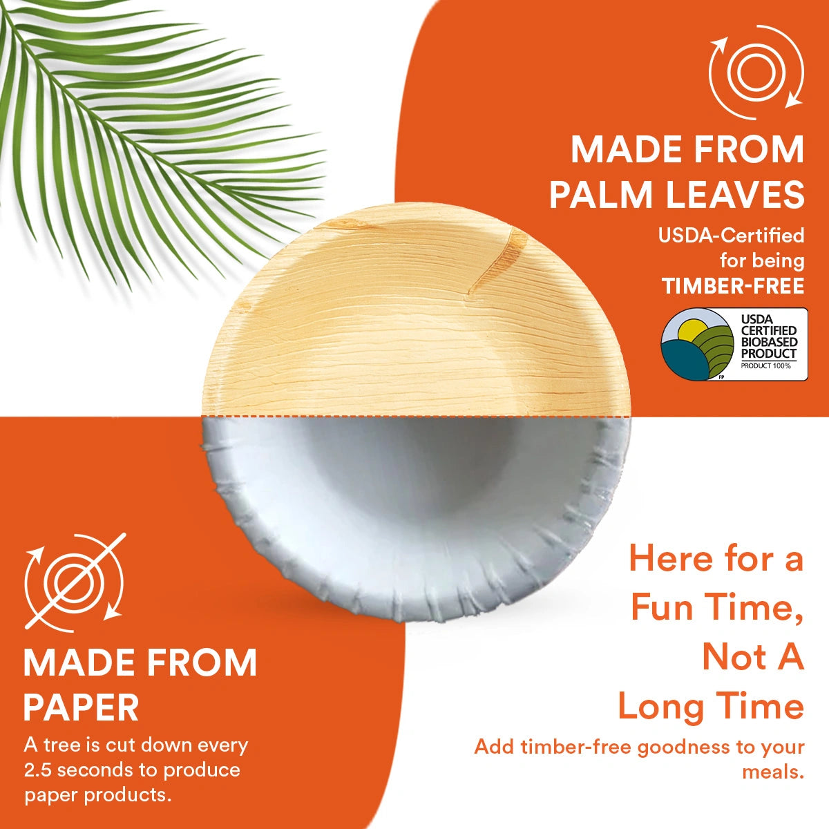 16 oz Compostable 6 Inch Round Palm Leaf Bowls